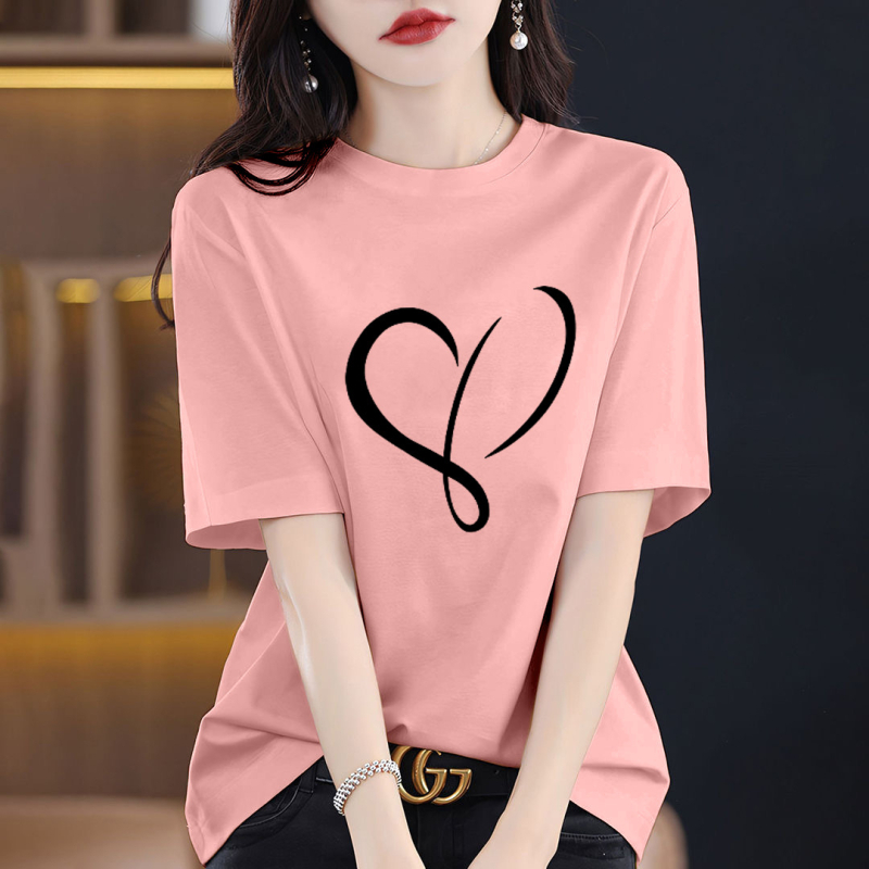 Γυναικείο T‑shirt από βαμβάκι 95%+ με εκτύπωση κειμένου, φαρδιά γραμμή, στρογγυλή λαιμόκοψη, κοντά μανίκια