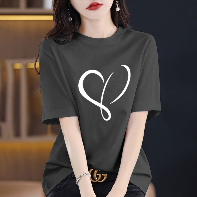 Γυναικείο T‑shirt από βαμβάκι 95%+ με εκτύπωση κειμένου, φαρδιά γραμμή, στρογγυλή λαιμόκοψη, κοντά μανίκια