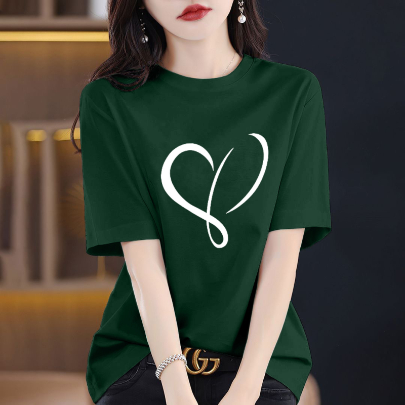 Γυναικείο T‑shirt από βαμβάκι 95%+ με εκτύπωση κειμένου, φαρδιά γραμμή, στρογγυλή λαιμόκοψη, κοντά μανίκια