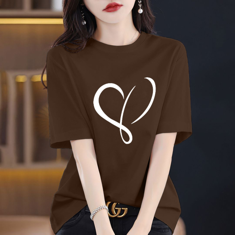 Γυναικείο T‑shirt από βαμβάκι 95%+ με εκτύπωση κειμένου, φαρδιά γραμμή, στρογγυλή λαιμόκοψη, κοντά μανίκια