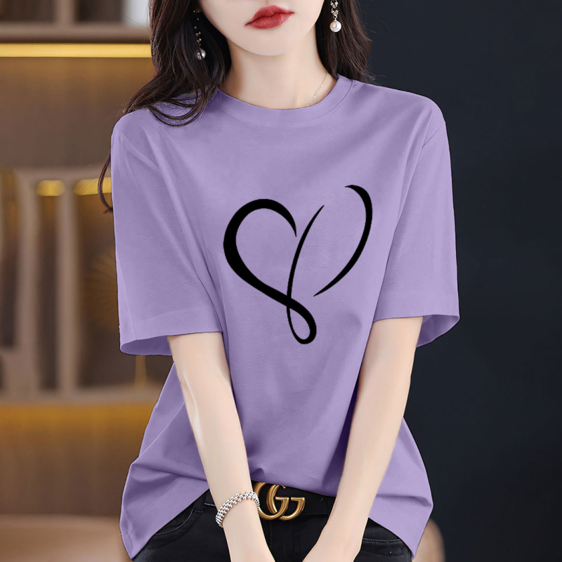 Γυναικείο T‑shirt από βαμβάκι 95%+ με εκτύπωση κειμένου, φαρδιά γραμμή, στρογγυλή λαιμόκοψη, κοντά μανίκια