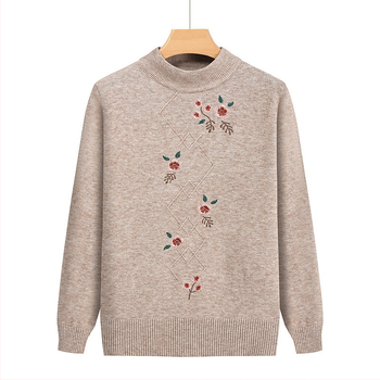 Пуловер с полувисока яка, памук-смесена тъкан, дълги ръкави, полиестер до 30%, пролет 2024, китайски стил, литературно ретро