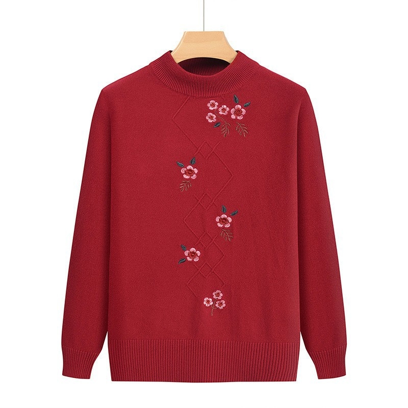 Пуловер с полувисока яка, памук-смесена тъкан, дълги ръкави, полиестер до 30%, пролет 2024, китайски стил, литературно ретро