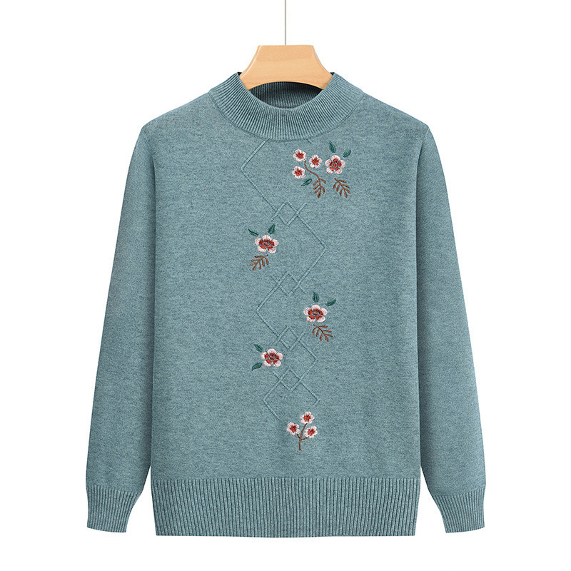 Пуловер с полувисока яка, памук-смесена тъкан, дълги ръкави, полиестер до 30%, пролет 2024, китайски стил, литературно ретро