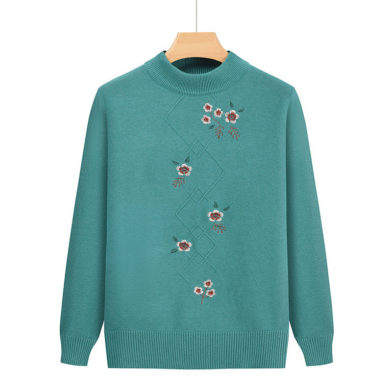 Пуловер с полувисока яка, памук-смесена тъкан, дълги ръкави, полиестер до 30%, пролет 2024, китайски стил, литературно ретро