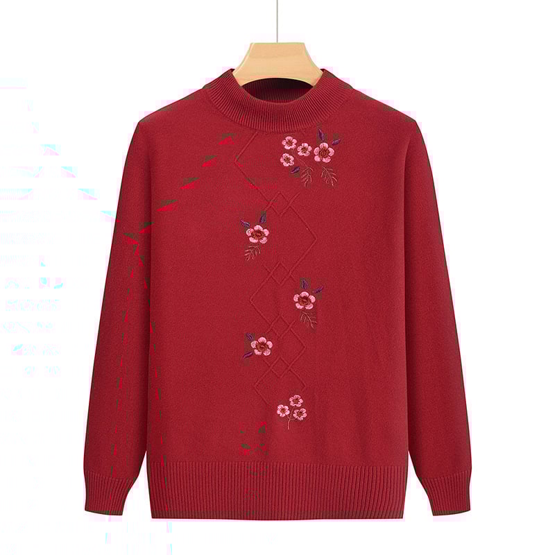 Пуловер с полувисока яка, памук-смесена тъкан, дълги ръкави, полиестер до 30%, пролет 2024, китайски стил, литературно ретро