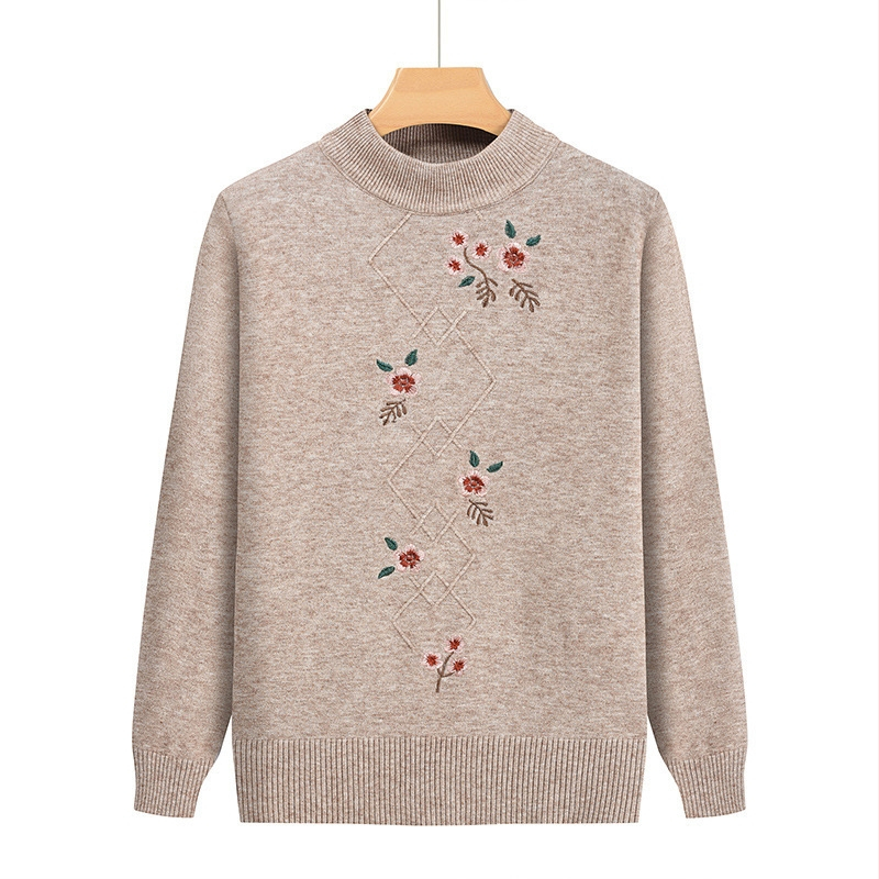 Пуловер с полувисока яка, памук-смесена тъкан, дълги ръкави, полиестер до 30%, пролет 2024, китайски стил, литературно ретро