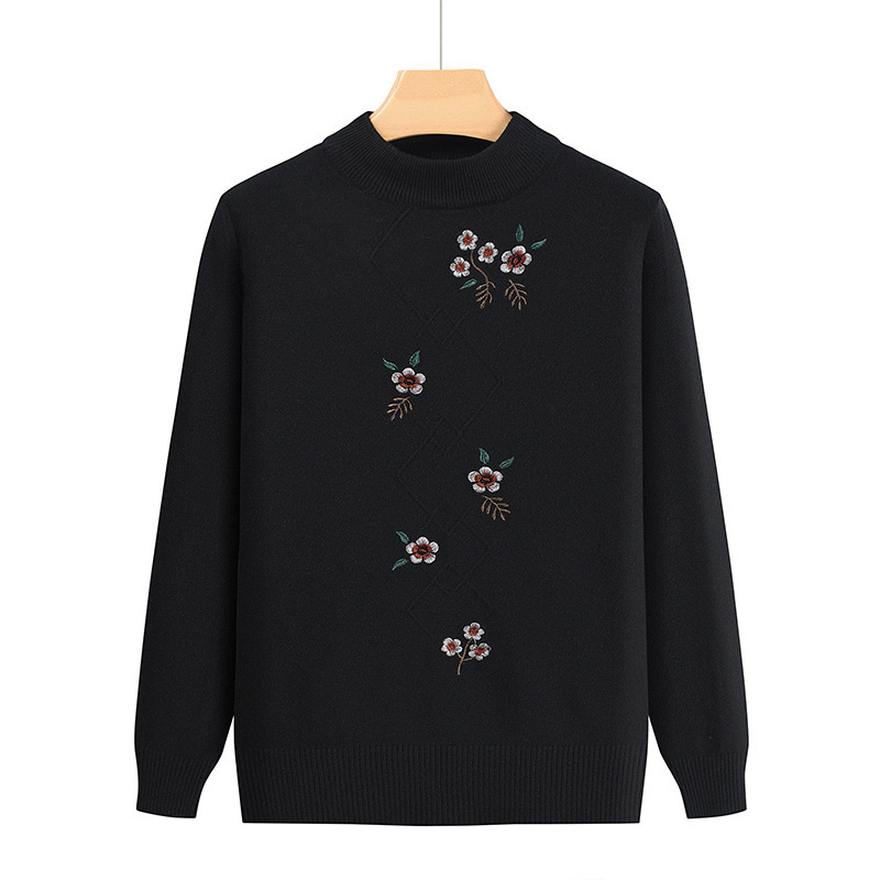 Пуловер с полувисока яка, памук-смесена тъкан, дълги ръкави, полиестер до 30%, пролет 2024, китайски стил, литературно ретро