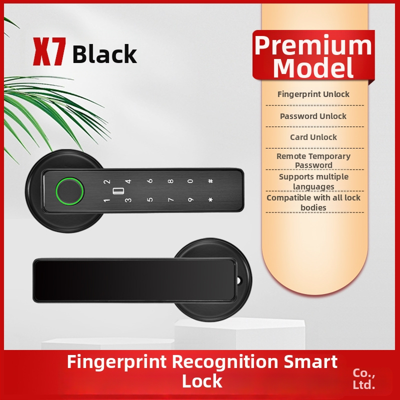 X7 Умна брава за дървени врати – капацитет за отпечатъци 100, време на сканиране 0,01 s, фалшиво разпознаване <0,001%, над 1000 отключвания, захранване AC