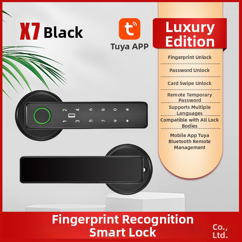 X7 Умна брава за дървени врати – капацитет за отпечатъци 100, време на сканиране 0,01 s, фалшиво разпознаване <0,001%, над 1000 отключвания, захранване AC