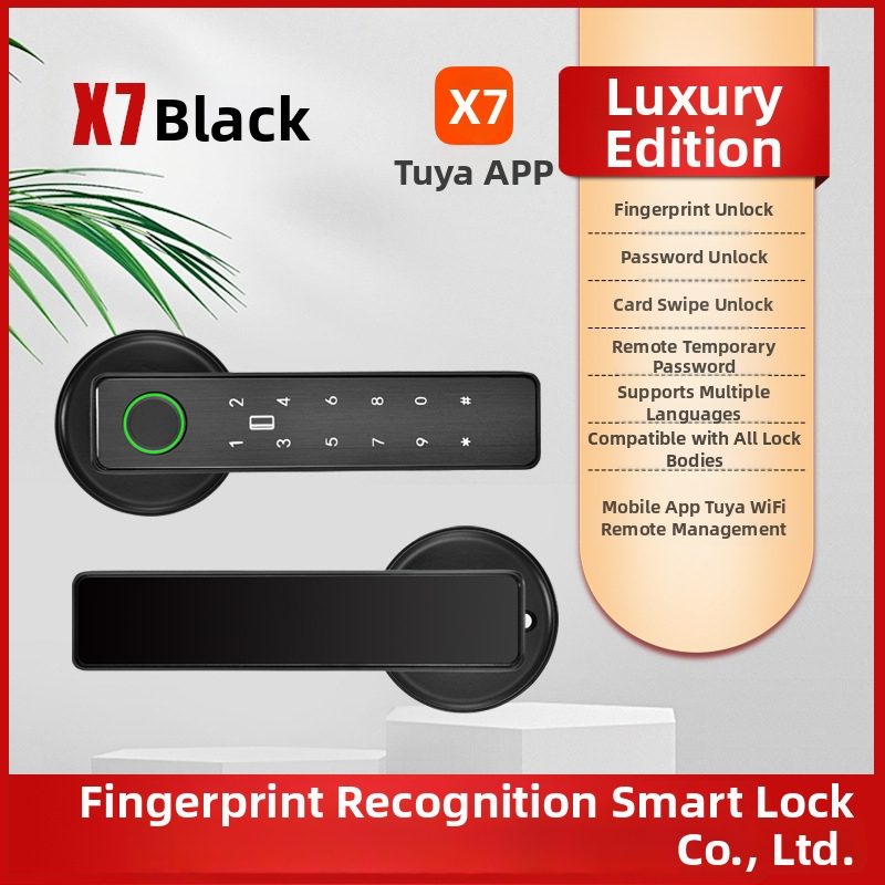 X7 Умна брава за дървени врати – капацитет за отпечатъци 100, време на сканиране 0,01 s, фалшиво разпознаване <0,001%, над 1000 отключвания, захранване AC