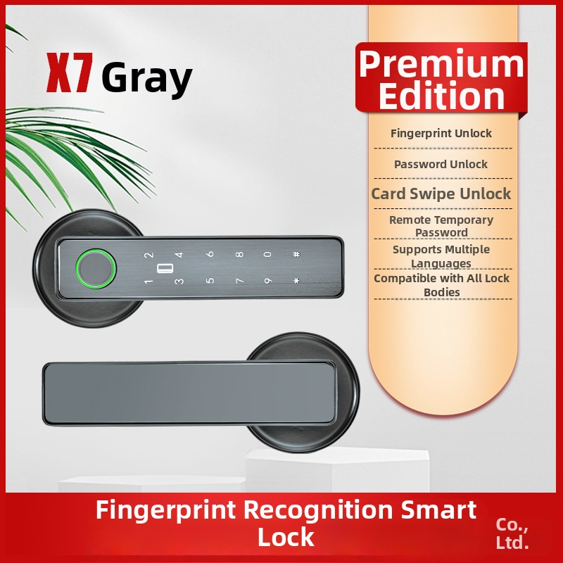 X7 Умна брава за дървени врати – капацитет за отпечатъци 100, време на сканиране 0,01 s, фалшиво разпознаване <0,001%, над 1000 отключвания, захранване AC