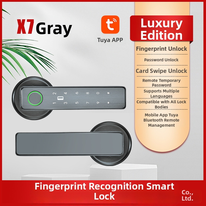 X7 Умна брава за дървени врати – капацитет за отпечатъци 100, време на сканиране 0,01 s, фалшиво разпознаване <0,001%, над 1000 отключвания, захранване AC