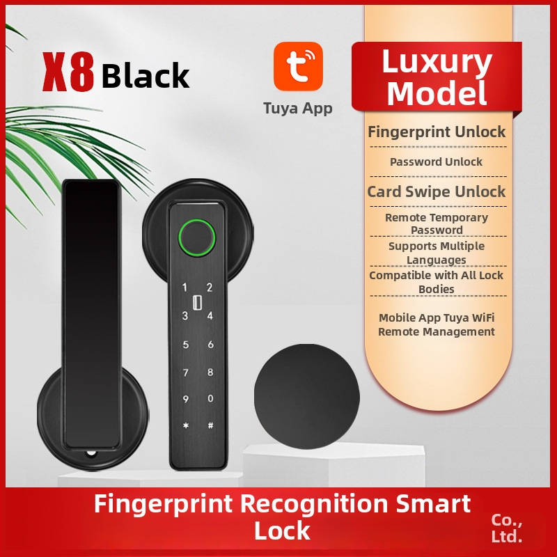 X7 Умна брава за дървени врати – капацитет за отпечатъци 100, време на сканиране 0,01 s, фалшиво разпознаване <0,001%, над 1000 отключвания, захранване AC