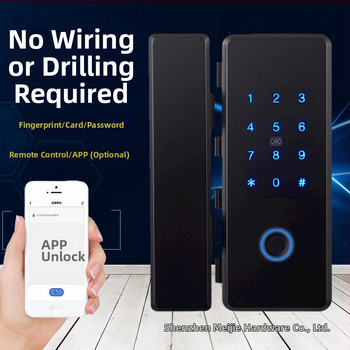 L2 Заключване за стъклена врата с пръстов отпечатък – достъп чрез пръстов отпечатък, карта и парола; дистанционно управление през приложение; без монтажни отвори, безрамков дизайн