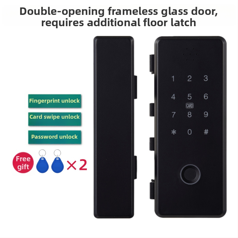 L2 Заключване за стъклена врата с пръстов отпечатък – достъп чрез пръстов отпечатък, карта и парола; дистанционно управление през приложение; без монтажни отвори, безрамков дизайн