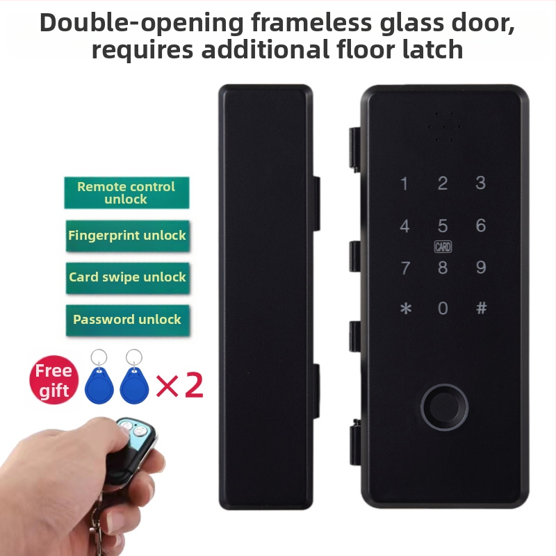 L2 Заключване за стъклена врата с пръстов отпечатък – достъп чрез пръстов отпечатък, карта и парола; дистанционно управление през приложение; без монтажни отвори, безрамков дизайн