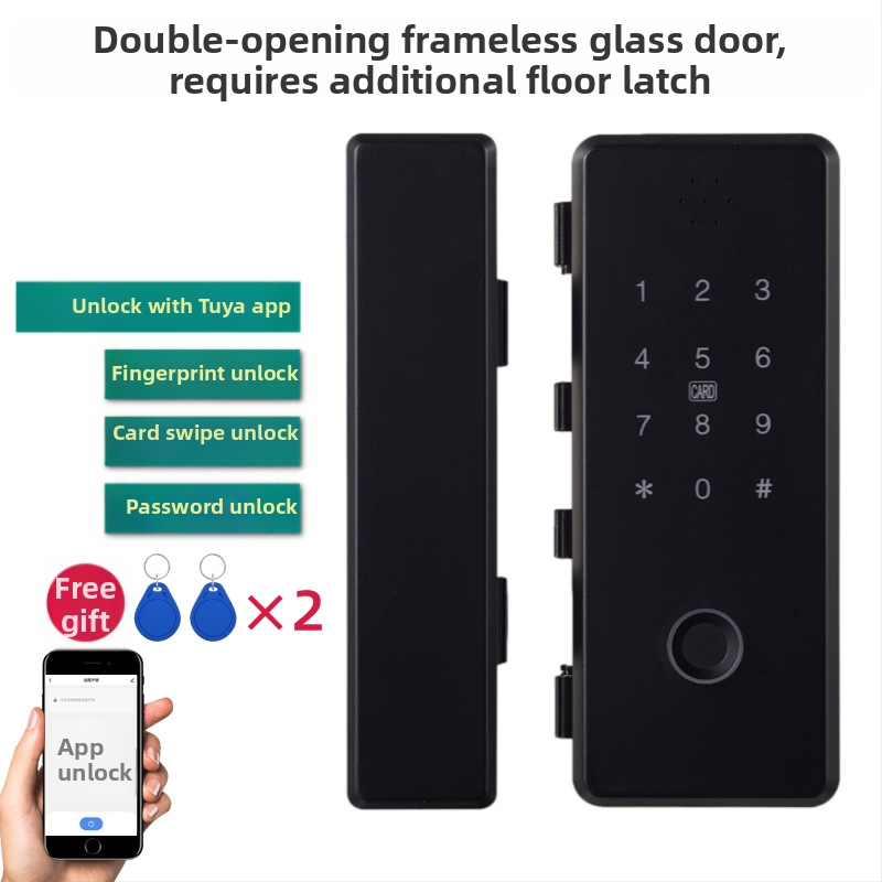 L2 Заключване за стъклена врата с пръстов отпечатък – достъп чрез пръстов отпечатък, карта и парола; дистанционно управление през приложение; без монтажни отвори, безрамков дизайн