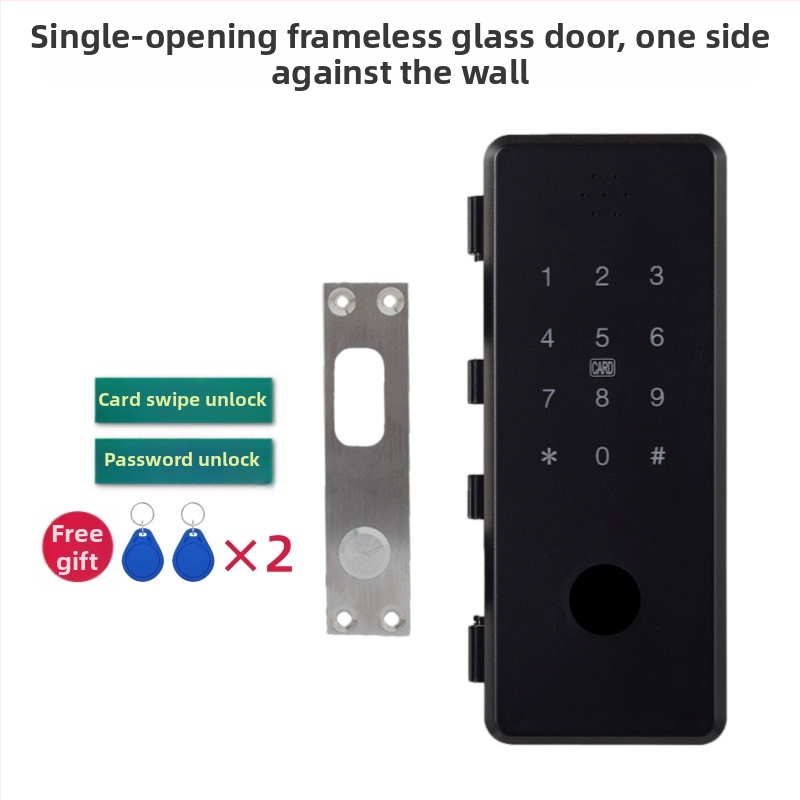 L2 Заключване за стъклена врата с пръстов отпечатък – достъп чрез пръстов отпечатък, карта и парола; дистанционно управление през приложение; без монтажни отвори, безрамков дизайн