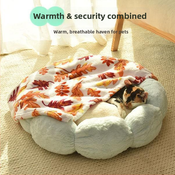 Textilné mačacie hniezdo – Štyri ročné obdobia teplo, hrubý kreslený dizajn. Materiál: Textil; Určené pre: Mačka; Kategória: Mačacie hniezdo