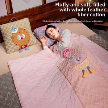 2-в-1 плюшена възглавница и одеяло за кола и офис, мотив сладки бисквитки, модел с принт, пълнеж PP памук