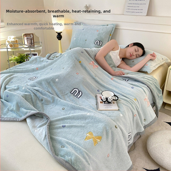 Pătură din fleece coral și lapte, patru anotimpuri, stil simplu modern, sub 300 g