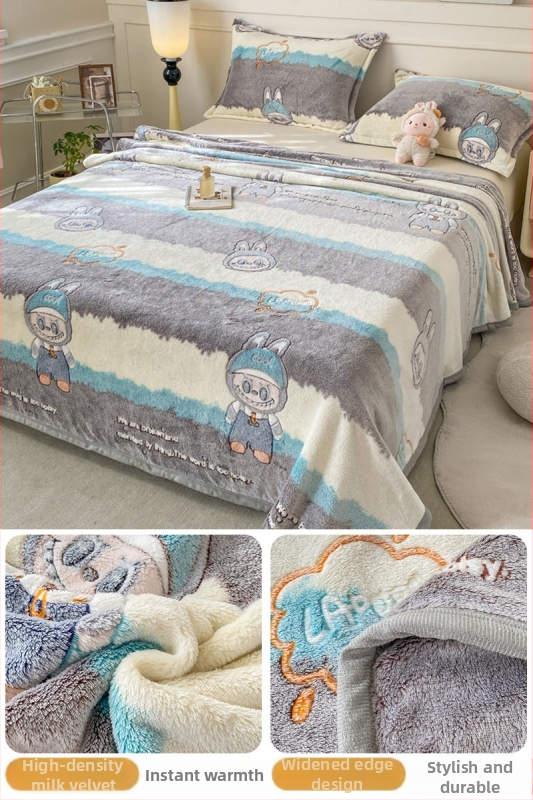 Pătură din fleece coral și lapte, patru anotimpuri, stil simplu modern, sub 300 g