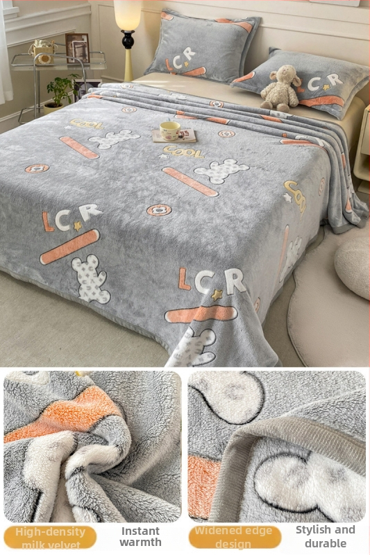 Pătură din fleece coral și lapte, patru anotimpuri, stil simplu modern, sub 300 g