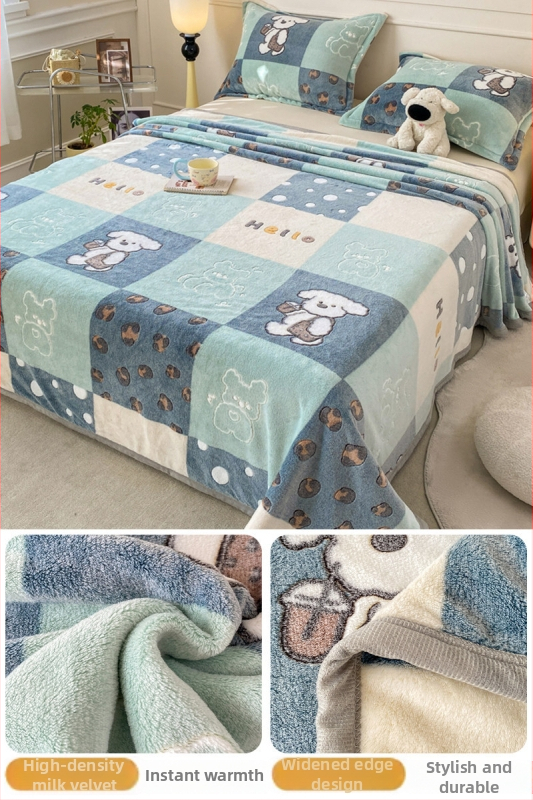 Pătură din fleece coral și lapte, patru anotimpuri, stil simplu modern, sub 300 g