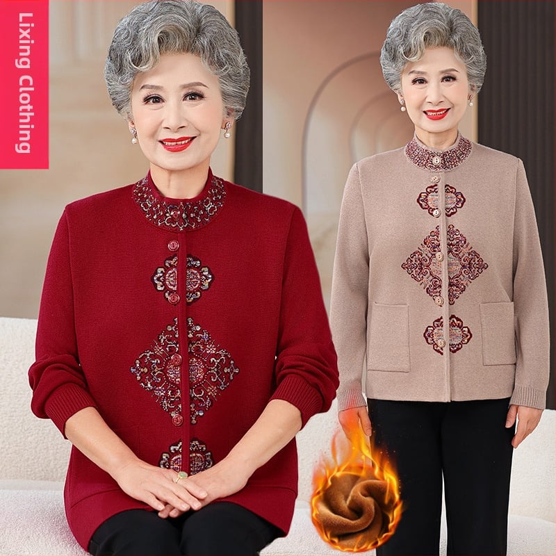 Дамски есенно-зимен плетен кардиган-палто със подплата от флис, дълги ръкави, кръгло деколте, градски стил, полиестрова смес до 30% (Есен 2024)