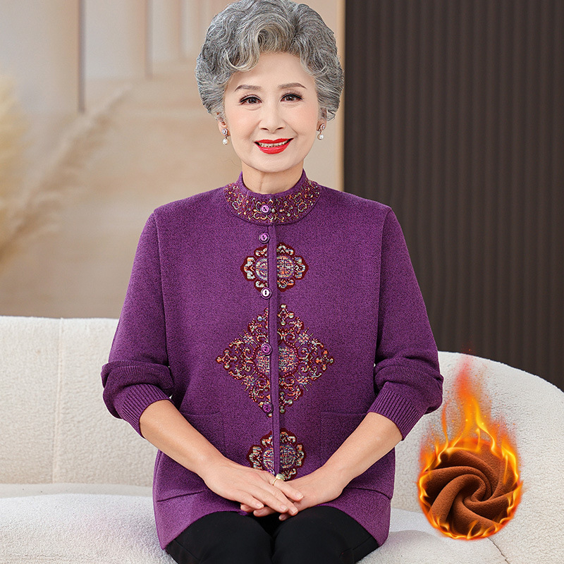 Дамски есенно-зимен плетен кардиган-палто със подплата от флис, дълги ръкави, кръгло деколте, градски стил, полиестрова смес до 30% (Есен 2024)