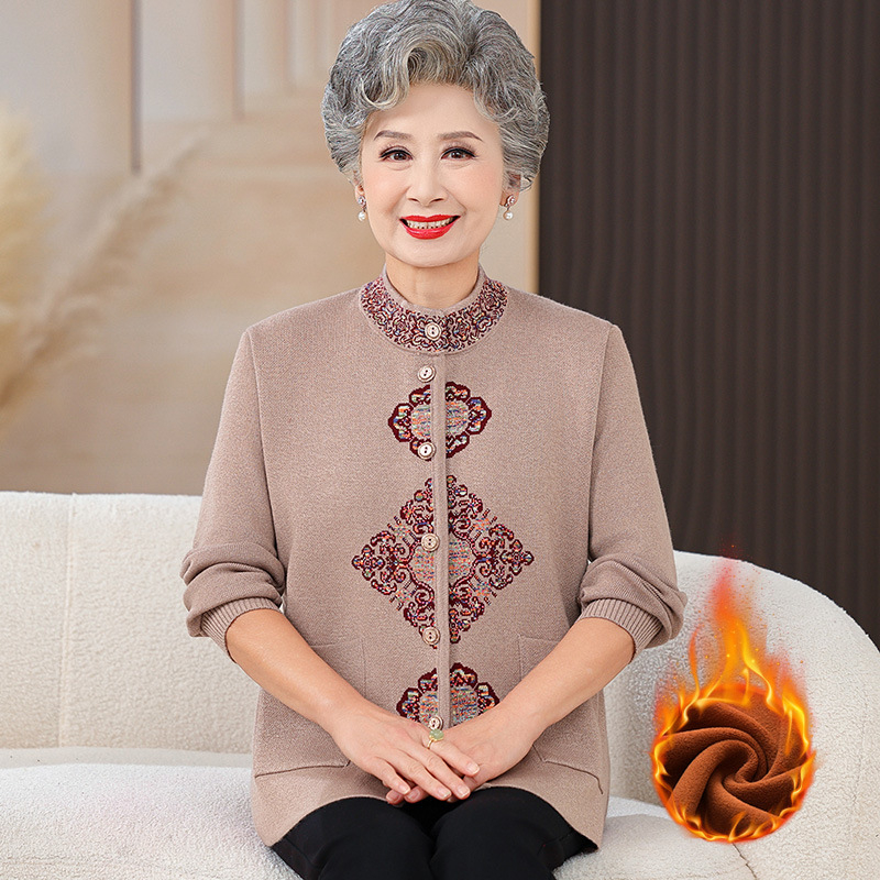 Дамски есенно-зимен плетен кардиган-палто със подплата от флис, дълги ръкави, кръгло деколте, градски стил, полиестрова смес до 30% (Есен 2024)