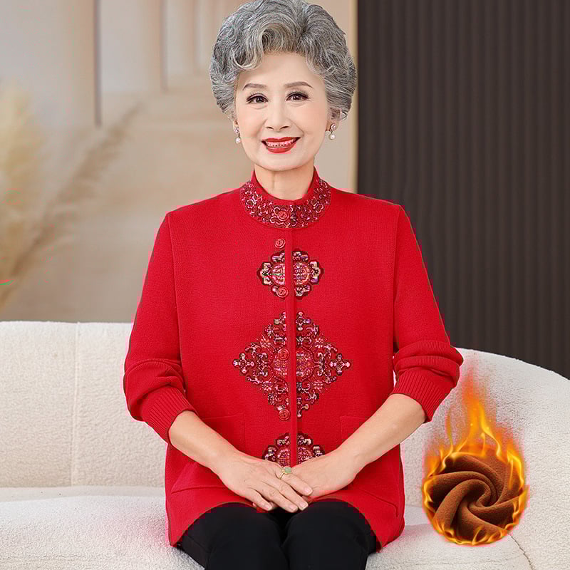 Дамски есенно-зимен плетен кардиган-палто със подплата от флис, дълги ръкави, кръгло деколте, градски стил, полиестрова смес до 30% (Есен 2024)