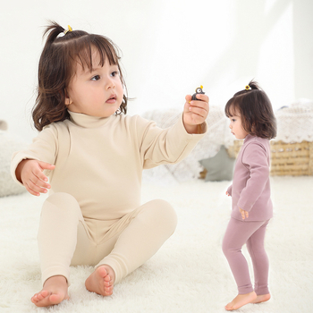 Παιδικό σετ εσωρούχων από βαμβάκι με μεσαίο γιακά, πάνω μέρος και μακριά παντελόνια, 95% βαμβάκι / 5% ελαστάνη, θερμικό για χειμώνα και φθινόπωρο