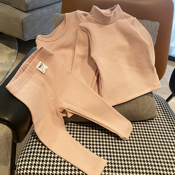 Παιδικό σετ εσωρούχων από βαμβάκι με μεσαίο γιακά, πάνω μέρος και μακριά παντελόνια, 95% βαμβάκι / 5% ελαστάνη, θερμικό για χειμώνα και φθινόπωρο