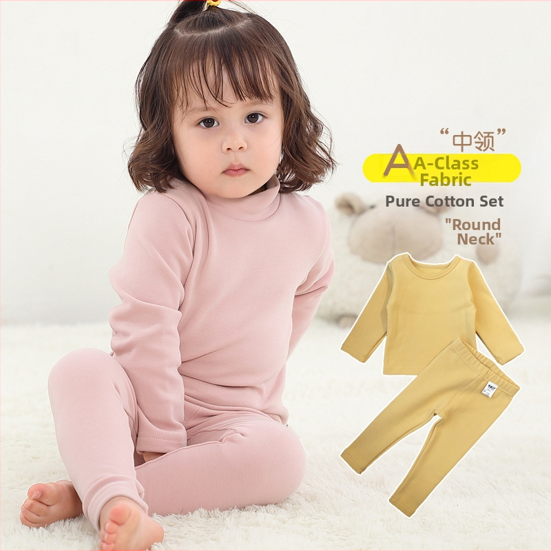 Παιδικό σετ εσωρούχων από βαμβάκι με μεσαίο γιακά, πάνω μέρος και μακριά παντελόνια, 95% βαμβάκι / 5% ελαστάνη, θερμικό για χειμώνα και φθινόπωρο