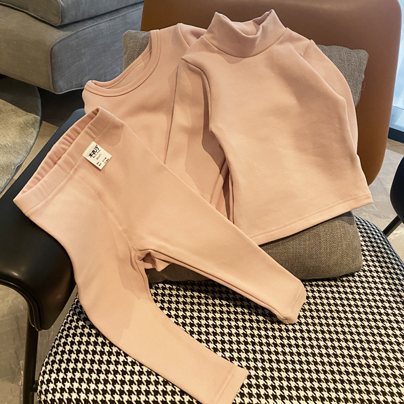 Παιδικό σετ εσωρούχων από βαμβάκι με μεσαίο γιακά, πάνω μέρος και μακριά παντελόνια, 95% βαμβάκι / 5% ελαστάνη, θερμικό για χειμώνα και φθινόπωρο