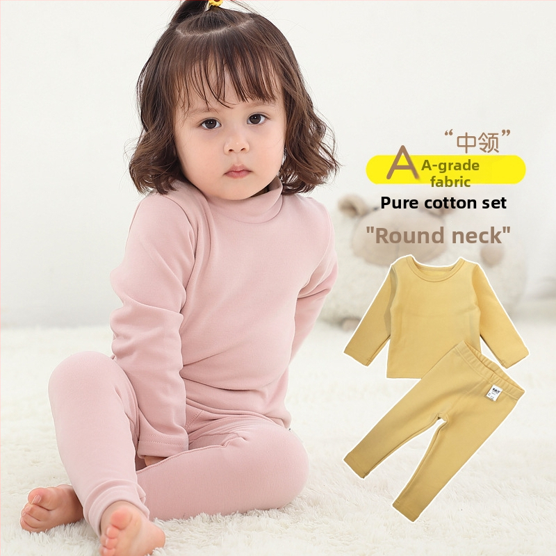 Παιδικό σετ εσωρούχων από βαμβάκι με μεσαίο γιακά, πάνω μέρος και μακριά παντελόνια, 95% βαμβάκι / 5% ελαστάνη, θερμικό για χειμώνα και φθινόπωρο