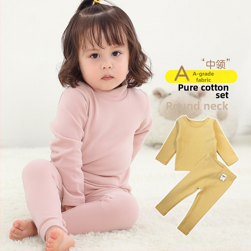 Παιδικό σετ εσωρούχων από βαμβάκι με μεσαίο γιακά, πάνω μέρος και μακριά παντελόνια, 95% βαμβάκι / 5% ελαστάνη, θερμικό για χειμώνα και φθινόπωρο