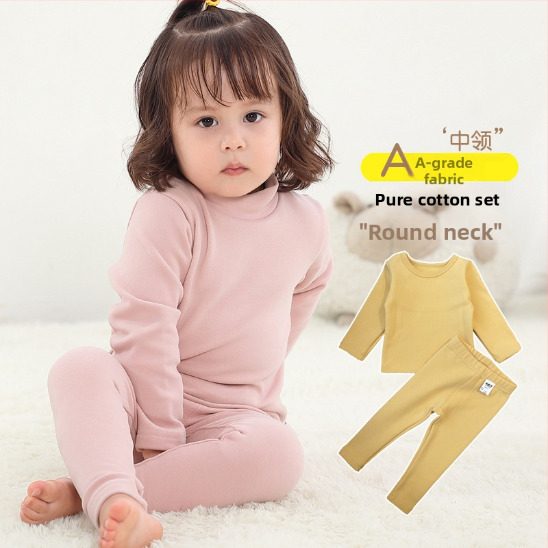 Παιδικό σετ εσωρούχων από βαμβάκι με μεσαίο γιακά, πάνω μέρος και μακριά παντελόνια, 95% βαμβάκι / 5% ελαστάνη, θερμικό για χειμώνα και φθινόπωρο