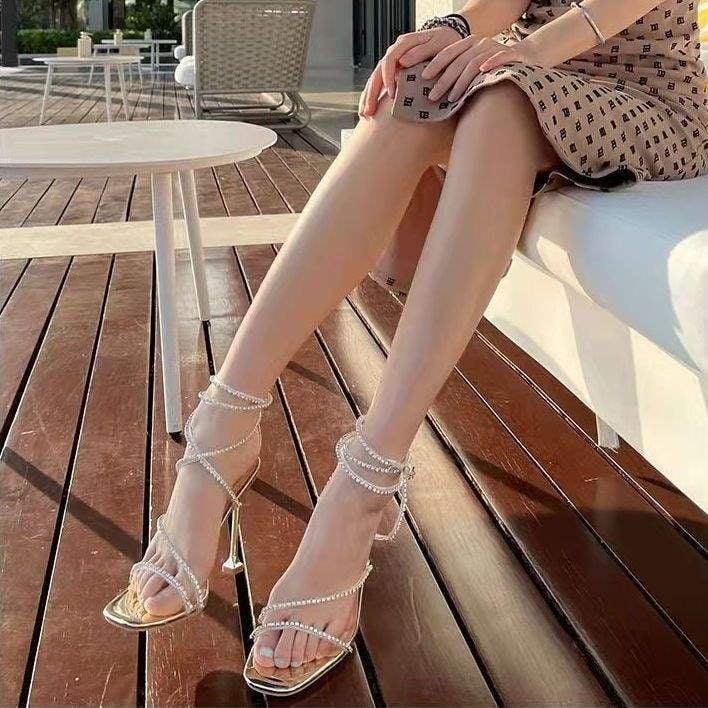 Кожени сандали с нисък клиновиден ток - Лято, Гумена подметка