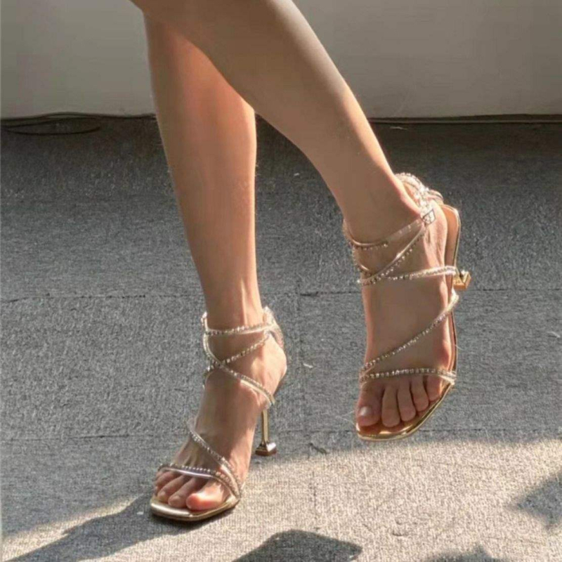 Кожени сандали с нисък клиновиден ток - Лято, Гумена подметка