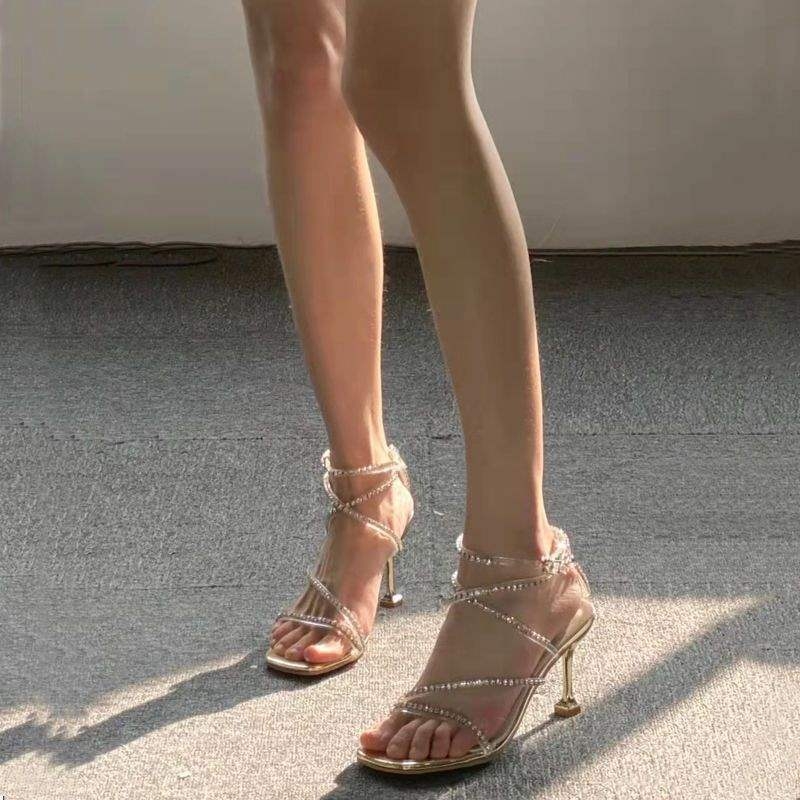 Кожени сандали с нисък клиновиден ток - Лято, Гумена подметка