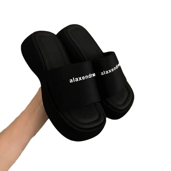 Дамски чехли с дебел под и платформа, PU горна част, гумена подметка, квадратен пръст, платнена вътрешност, стил: свободен ежедневен