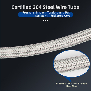 Bedi 304 nerezová opletená hadica na prívod vody pre batériu, závit, 0-100°C