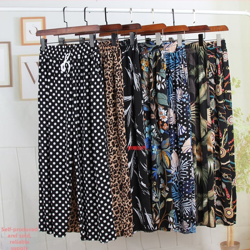 Nylonové dámske casual nohavice, s širokými nohami, rovný strih, po členky, vysoký pás, tenká látka