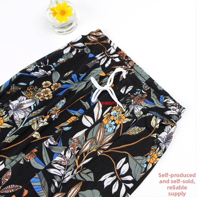 Кежуал дамски панталони с широки крачоли, права кройка, до глезена, висока талия, тънка найлонова материя