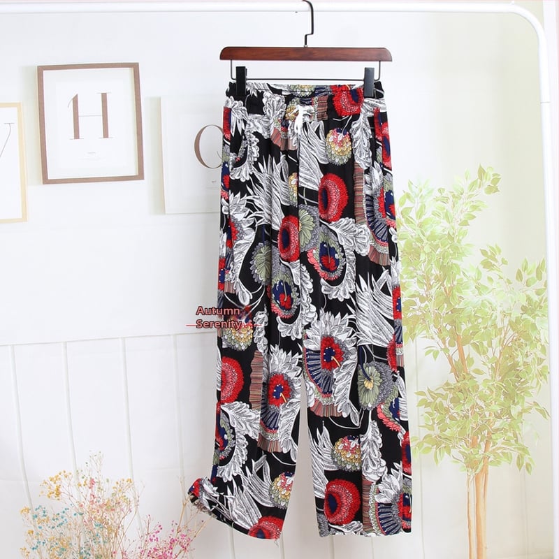 Nylonové dámske casual nohavice, s širokými nohami, rovný strih, po členky, vysoký pás, tenká látka