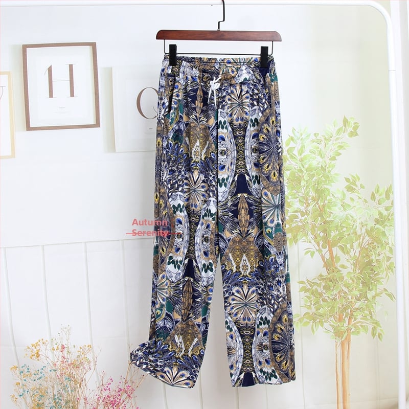 Nylonové dámske casual nohavice, s širokými nohami, rovný strih, po členky, vysoký pás, tenká látka