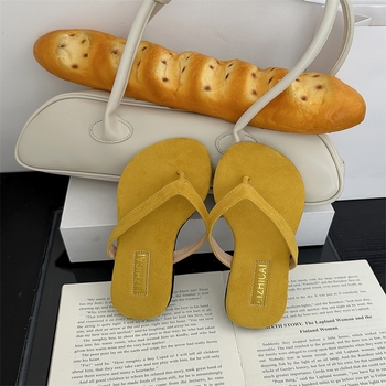 Сандали с шарка рибена кост, корейски стил, ежедневни обувки с PU горнище и PU подметка, кръгъл нос, плосък ток